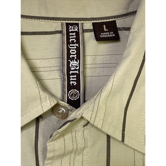 Anchor Blue Button Up Long Sleeve Large Stripes Offwhite Skull Print Embroidery - Picture 6 of 8